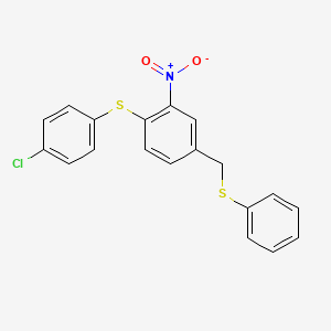 molecular formula C19H14ClNO2S2 B2664609 4-Chlorophenyl 2-nitro-4-[(phenylsulfanyl)methyl]phenyl sulfide CAS No. 477869-67-3