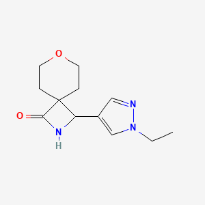 molecular formula C12H17N3O2 B2664616 3-(1-乙基-1H-吡唑-4-基)-7-氧代-2-氮杂螺[3.5]辛烷-1-酮 CAS No. 2044714-43-2