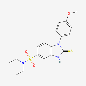 molecular formula C18H21N3O3S2 B2664630 N,N-diethyl-1-(4-methoxyphenyl)-2-sulfanyl-1H-1,3-benzodiazole-5-sulfonamide CAS No. 571158-98-0