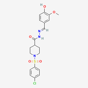 molecular formula C20H22ClN3O5S B2664632 1-(4-chlorobenzenesulfonyl)-N'-[(1E)-(4-hydroxy-3-methoxyphenyl)methylidene]piperidine-4-carbohydrazide CAS No. 478030-79-4