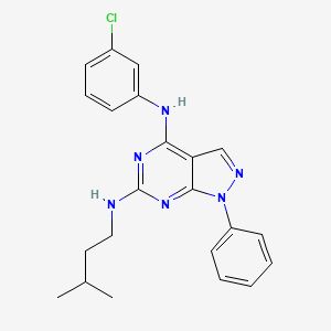 molecular formula C22H23ClN6 B2664636 N~4~-(3-chlorophenyl)-N~6~-(3-methylbutyl)-1-phenyl-1H-pyrazolo[3,4-d]pyrimidine-4,6-diamine CAS No. 955305-51-8