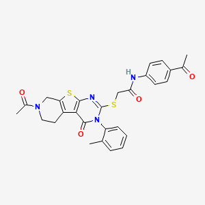 2-((7-acetyl-4-oxo-3-(o-tolyl)-3,4,5,6,7,8-hexahydropyrido[4',3':4,5]thieno[2,3-d]pyrimidin-2-yl)thio)-N-(4-acetylphenyl)acetamide