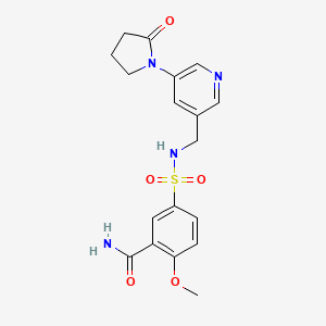 molecular formula C18H20N4O5S B2664652 2-甲氧基-5-({[5-(2-氧代吡咯啉-1-基)吡啶-3-基]甲基}磺酰基)苯甲酰胼 CAS No. 2097859-42-0
