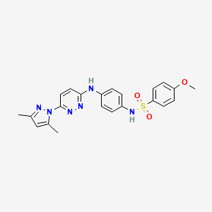 molecular formula C22H22N6O3S B2664660 N-(4-((6-(3,5-dimethyl-1H-pyrazol-1-yl)pyridazin-3-yl)amino)phenyl)-4-methoxybenzenesulfonamide CAS No. 1014049-60-5