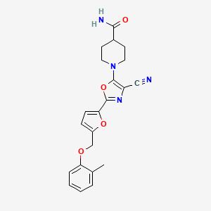 molecular formula C22H22N4O4 B2664680 1-(4-Cyano-2-(5-((o-tolyloxy)methyl)furan-2-yl)oxazol-5-yl)piperidine-4-carboxamide CAS No. 941904-00-3