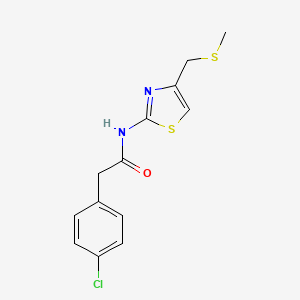 molecular formula C13H13ClN2OS2 B2664681 2-(4-chlorophenyl)-N-(4-((methylthio)methyl)thiazol-2-yl)acetamide CAS No. 942009-69-0