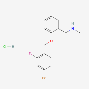 molecular formula C15H16BrClFNO B2664685 1-(2-((4-bromo-2-fluorobenzyl)oxy)phenyl)-N-methylmethanamine hydrochloride CAS No. 2034428-14-1
