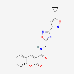 molecular formula C19H14N4O5 B2664695 N-((3-(5-cyclopropylisoxazol-3-yl)-1,2,4-oxadiazol-5-yl)methyl)-2-oxo-2H-chromene-3-carboxamide CAS No. 1903440-45-8