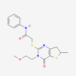 molecular formula C18H21N3O3S2 B2664696 2-((3-(2-methoxyethyl)-6-methyl-4-oxo-3,4,6,7-tetrahydrothieno[3,2-d]pyrimidin-2-yl)thio)-N-phenylacetamide CAS No. 851409-99-9
