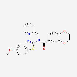 molecular formula C23H19N3O4S B2664699 N-(5-methoxybenzo[d]thiazol-2-yl)-N-(pyridin-2-ylmethyl)-2,3-dihydrobenzo[b][1,4]dioxine-6-carboxamide CAS No. 941878-23-5