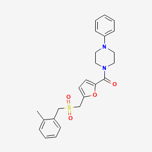 molecular formula C24H26N2O4S B2664710 (5-(((2-Methylbenzyl)sulfonyl)methyl)furan-2-yl)(4-phenylpiperazin-1-yl)methanone CAS No. 1428371-80-5