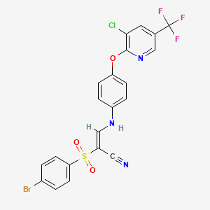 (E)-2-(4-bromophenyl)sulfonyl-3-[4-[3-chloro-5-(trifluoromethyl)pyridin-2-yl]oxyanilino]prop-2-enenitrile