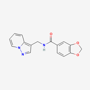 molecular formula C16H13N3O3 B2664715 N-(pyrazolo[1,5-a]pyridin-3-ylmethyl)benzo[d][1,3]dioxole-5-carboxamide CAS No. 1396854-86-6