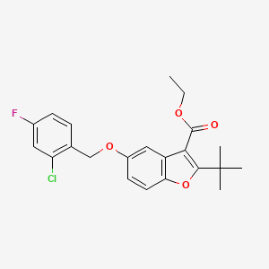 molecular formula C22H22ClFO4 B2664718 Ethyl 2-tert-butyl-5-[(2-chloro-4-fluorophenyl)methoxy]-1-benzofuran-3-carboxylate CAS No. 498569-64-5