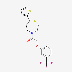 molecular formula C18H18F3NO2S2 B2664731 1-(7-(Thiophen-2-yl)-1,4-thiazepan-4-yl)-2-(3-(trifluoromethyl)phenoxy)ethanone CAS No. 1705513-64-9