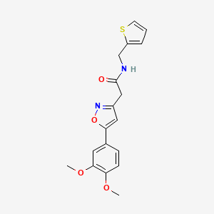 molecular formula C18H18N2O4S B2664739 2-(5-(3,4-dimethoxyphenyl)isoxazol-3-yl)-N-(thiophen-2-ylmethyl)acetamide CAS No. 953158-46-8