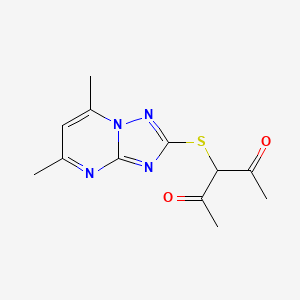 molecular formula C12H14N4O2S B2664747 3-((5,7-Dimethyl-[1,2,4]triazolo[1,5-a]pyrimidin-2-yl)thio)pentane-2,4-dione CAS No. 876719-04-9