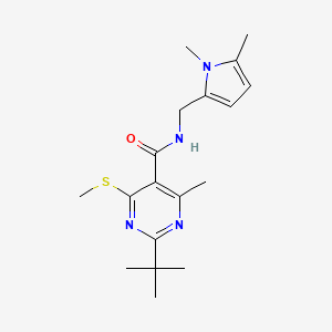 molecular formula C18H26N4OS B2664749 2-tert-butyl-N-[(1,5-dimethyl-1H-pyrrol-2-yl)methyl]-4-methyl-6-(methylsulfanyl)pyrimidine-5-carboxamide CAS No. 1394739-63-9