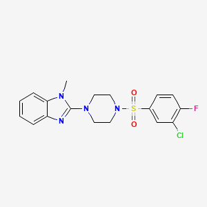 molecular formula C18H18ClFN4O2S B2664763 2-(4-((3-chloro-4-fluorophenyl)sulfonyl)piperazin-1-yl)-1-methyl-1H-benzo[d]imidazole CAS No. 933003-24-8