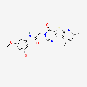 molecular formula C21H20N4O4S B2664765 N-(3,5-dimethoxyphenyl)-2-(11,13-dimethyl-6-oxo-8-thia-3,5,10-triazatricyclo[7.4.0.02,7]trideca-1(9),2(7),3,10,12-pentaen-5-yl)acetamide CAS No. 946235-48-9