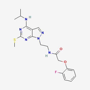 molecular formula C19H23FN6O2S B2664775 2-(2-fluorophenoxy)-N-(2-(4-(isopropylamino)-6-(methylthio)-1H-pyrazolo[3,4-d]pyrimidin-1-yl)ethyl)acetamide CAS No. 941985-23-5