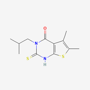 molecular formula C12H16N2OS2 B2664788 3-isobutyl-2-mercapto-5,6-dimethylthieno[2,3-d]pyrimidin-4(3H)-one CAS No. 731827-20-6