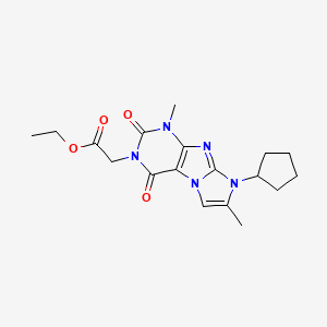molecular formula C18H23N5O4 B2664810 Ethyl 2-(6-cyclopentyl-4,7-dimethyl-1,3-dioxopurino[7,8-a]imidazol-2-yl)acetate CAS No. 887672-02-8