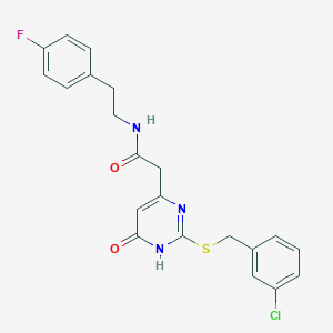 molecular formula C21H19ClFN3O2S B2664812 2-(2-((3-chlorobenzyl)thio)-6-oxo-1,6-dihydropyrimidin-4-yl)-N-(4-fluorophenethyl)acetamide CAS No. 1105212-65-4