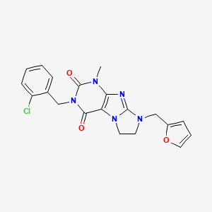 molecular formula C20H18ClN5O3 B2664818 3-(2-chlorobenzyl)-8-(furan-2-ylmethyl)-1-methyl-7,8-dihydro-1H-imidazo[2,1-f]purine-2,4(3H,6H)-dione CAS No. 872838-63-6