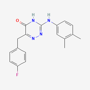 molecular formula C18H17FN4O B2664820 3-((3,4-dimethylphenyl)amino)-6-(4-fluorobenzyl)-1,2,4-triazin-5(4H)-one CAS No. 899943-35-2