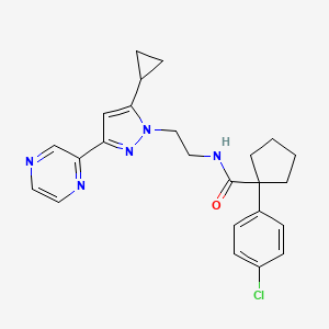 molecular formula C24H26ClN5O B2664824 1-(4-chlorophenyl)-N-(2-(5-cyclopropyl-3-(pyrazin-2-yl)-1H-pyrazol-1-yl)ethyl)cyclopentanecarboxamide CAS No. 2034550-16-6