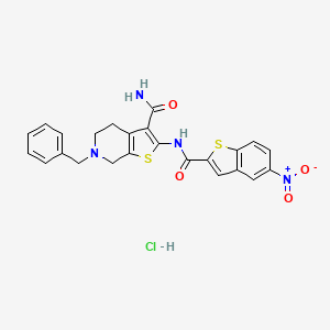 molecular formula C24H21ClN4O4S2 B2664831 6-苄基-2-(5-硝基苯并[b]噻吩-2-甲酰胺基)-4,5,6,7-四氢噻吩[2,3-c]吡啶-3-甲酰胺盐酸盐 CAS No. 1219214-90-0