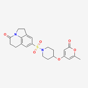 molecular formula C22H24N2O6S B2664832 8-((4-((6-methyl-2-oxo-2H-pyran-4-yl)oxy)piperidin-1-yl)sulfonyl)-5,6-dihydro-1H-pyrrolo[3,2,1-ij]quinolin-4(2H)-one CAS No. 1795364-22-5