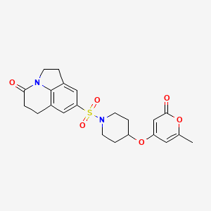 molecular formula C22H24N2O6S B2664832 6-({4-[(6-methyl-2-oxo-2H-pyran-4-yl)oxy]piperidin-1-yl}sulfonyl)-1-azatricyclo[6.3.1.0^{4,12}]dodeca-4(12),5,7-trien-11-one CAS No. 1795364-22-5