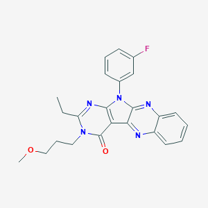molecular formula C24H22FN5O2 B266485 2-ethyl-11-(3-fluorophenyl)-3-(3-methoxypropyl)-3,11-dihydro-4H-pyrimido[5',4':4,5]pyrrolo[2,3-b]quinoxalin-4-one 