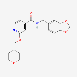 molecular formula C20H22N2O5 B2664862 N-(benzo[d][1,3]dioxol-5-ylmethyl)-2-((tetrahydro-2H-pyran-4-yl)methoxy)isonicotinamide CAS No. 2034296-28-9