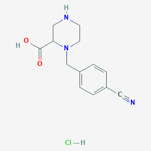 molecular formula C13H16ClN3O2 B2664900 1-(4-氰基苄基)哌嗪-2-羧酸盐酸盐 CAS No. 1353943-77-7