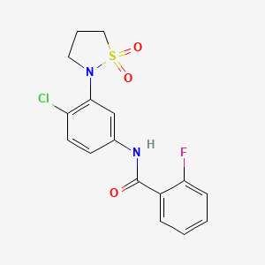 molecular formula C16H14ClFN2O3S B2664927 N-(4-chloro-3-(1,1-dioxidoisothiazolidin-2-yl)phenyl)-2-fluorobenzamide CAS No. 941975-47-9