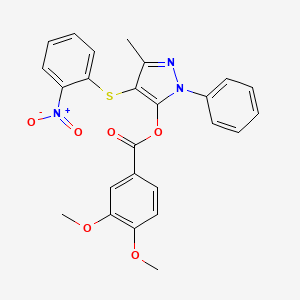 molecular formula C25H21N3O6S B2664929 3-甲基-4-((2-硝基苯基)硫)-1-苯基-1H-吡唑-5-基 3,4-二甲氧基苯甲酸酯 CAS No. 851126-43-7