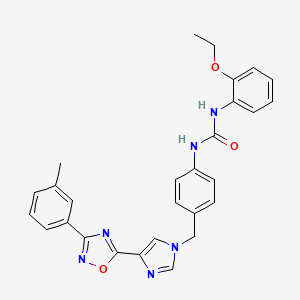 molecular formula C28H26N6O3 B2664939 1-(2-ethoxyphenyl)-3-(4-((4-(3-(m-tolyl)-1,2,4-oxadiazol-5-yl)-1H-imidazol-1-yl)methyl)phenyl)urea CAS No. 1357711-17-1