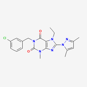 molecular formula C20H21ClN6O2 B2664956 1-(3-chlorobenzyl)-8-(3,5-dimethyl-1H-pyrazol-1-yl)-7-ethyl-3-methyl-1H-purine-2,6(3H,7H)-dione CAS No. 1013875-69-8