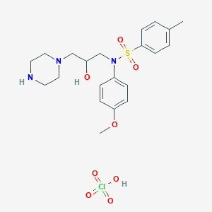 molecular formula C21H30ClN3O8S B2664967 N-(2-hydroxy-3-(piperazin-1-yl)propyl)-N-(4-methoxyphenyl)-4-methylbenzenesulfonamide perchlorate CAS No. 1331304-13-2