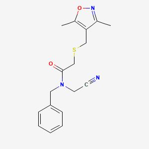 molecular formula C17H19N3O2S B2664974 N-benzyl-N-(cyanomethyl)-2-{[(3,5-dimethyl-1,2-oxazol-4-yl)methyl]sulfanyl}acetamide CAS No. 1252204-61-7