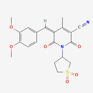 molecular formula C20H20N2O6S B2664983 (5Z)-5-(3,4-dimethoxybenzylidene)-1-(1,1-dioxidotetrahydrothiophen-3-yl)-4-methyl-2,6-dioxo-1,2,5,6-tetrahydropyridine-3-carbonitrile CAS No. 862191-68-2