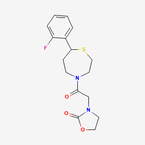 molecular formula C16H19FN2O3S B2664992 3-(2-(7-(2-氟苯基)-1,4-噻吩-4-基)-2-氧代乙基)噁唑烷-2-酮 CAS No. 1706093-03-9