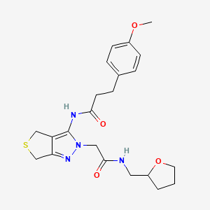 molecular formula C22H28N4O4S B2664998 3-(4-甲氧基苯基)-N-(2-(2-氧代-2-(((四氢呋喃-2-基)甲基)氨基)乙基)-4,6-二氢-2H-噻吩[3,4-c]吡唑-3-基)丙酰胺 CAS No. 1105206-29-8