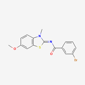 molecular formula C16H13BrN2O2S B2665004 (E)-3-溴-N-(6-甲氧基-3-甲基苯并[d]噻唑-2(3H)-基亚)苯甲酰胺 CAS No. 850781-88-3