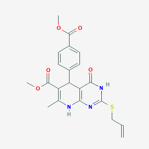 molecular formula C21H21N3O5S B2665009 甲基-2-(丙烯硫基)-5-(4-(甲氧羰基)苯基)-7-甲基-4-氧代-3,4,5,8-四氢喹啉[2,3-d]嘧啶-6-羧酸酯 CAS No. 876866-00-1