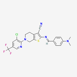 molecular formula C23H19ClF3N5S B2665016 6-[3-Chloro-5-(trifluoromethyl)-2-pyridinyl]-2-({[4-(dimethylamino)phenyl]methylene}amino)-4,5,6,7-tetrahydrothieno[2,3-c]pyridine-3-carbonitrile CAS No. 338761-72-1