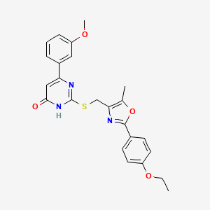 molecular formula C24H23N3O4S B2665026 2-(((2-(4-ethoxyphenyl)-5-methyloxazol-4-yl)methyl)thio)-6-(3-methoxyphenyl)pyrimidin-4(3H)-one CAS No. 1105216-01-0